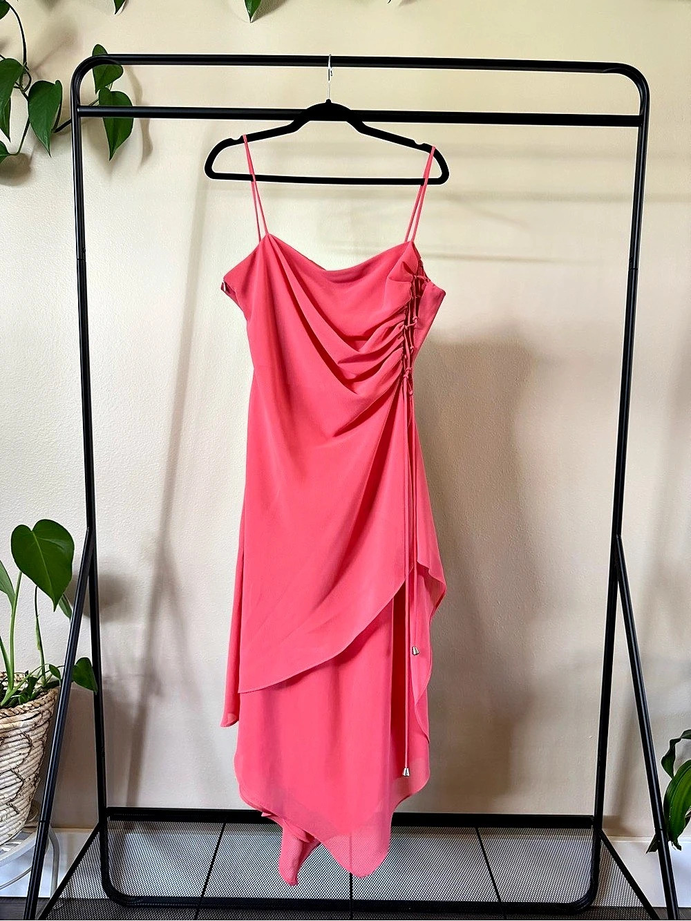 Gorgeous Vintage ‘Dollar’ Pink Draped Lace-up Handkecheif Dress